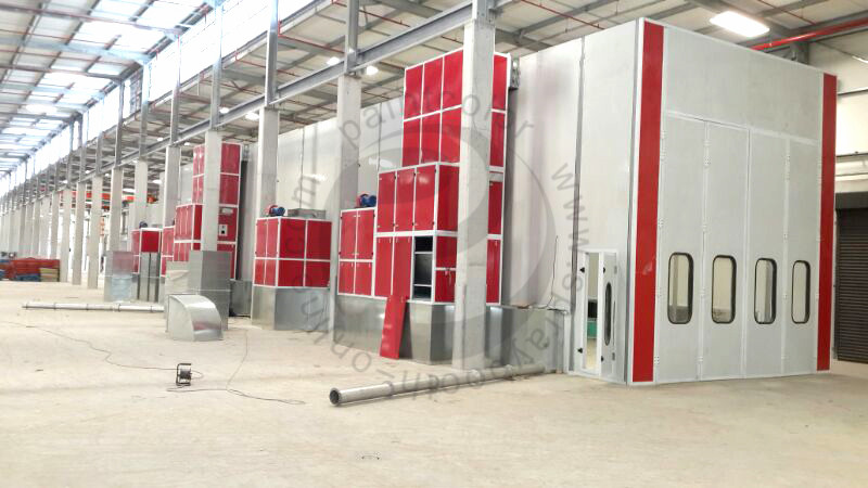 30m long industrial spray booth for bus paint installed in South Africa