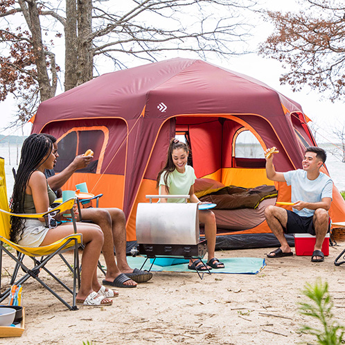 Hexagonal camping tent glam camp