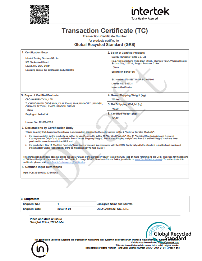 Transaction Certificate
