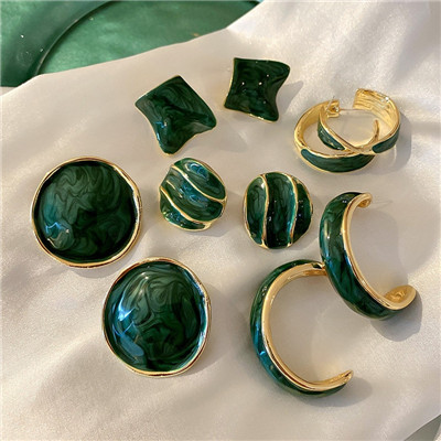 green enamel geometric stud earrings