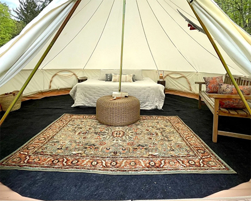 bell tent rug glam camp