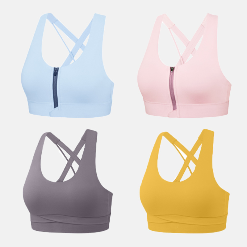 Women high impact skin friendly nylon bra cross back strappy breathable shockproof yoga bra sports bra