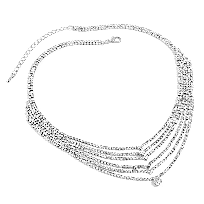 white diamond multi layered necklace