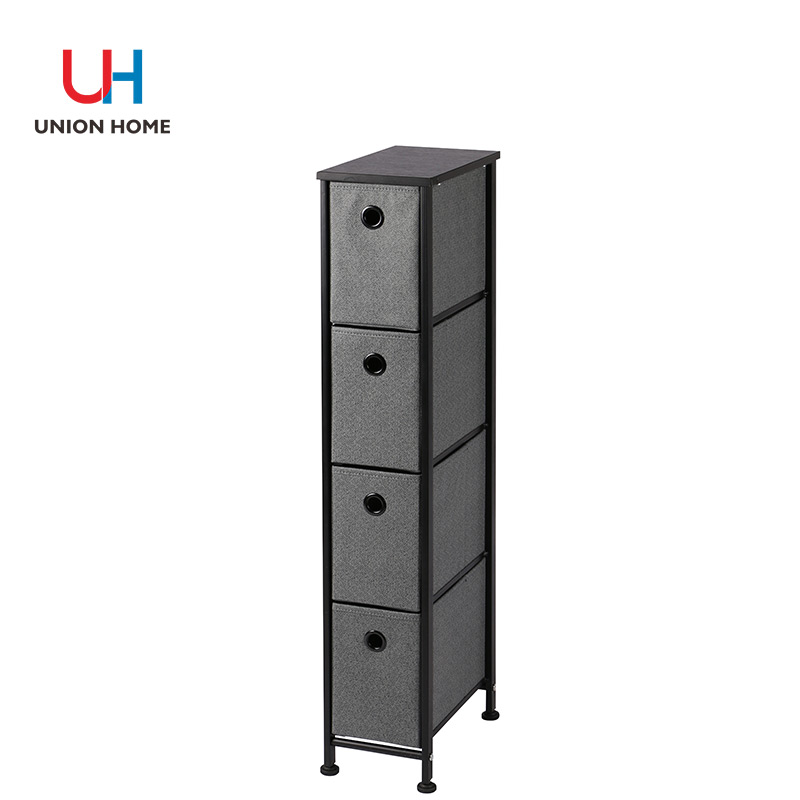 Metal hole 4 layer narrow storage rack with boxes