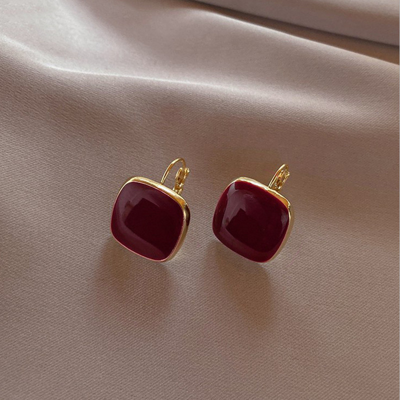 Gold Plated Enamel Square Earrings for Women
