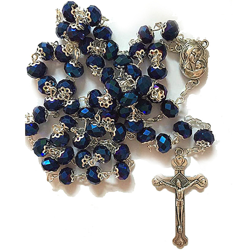 Deep Blue Crystal Beads Rosary Necklace