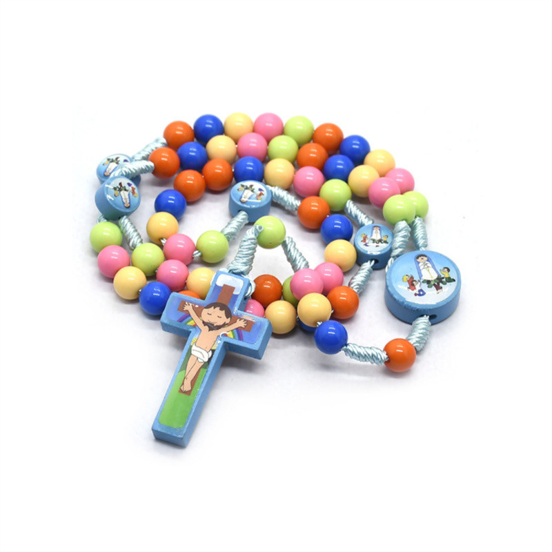Children's Colorful Beads Cross Rosary Necklace