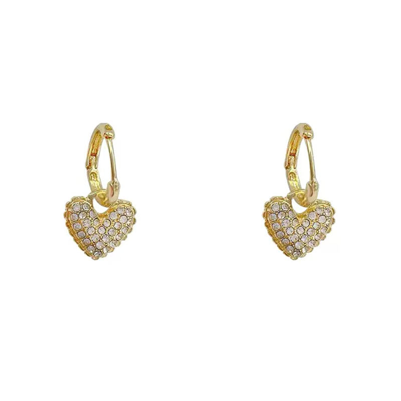 Gold Plated Rhinestone Heart Dangle Drop Sutd Earrings 