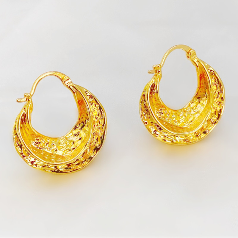 18K Real Gold Plated Irregular Rough and Uneven Gold Copper Chunk Hoop Earrings
