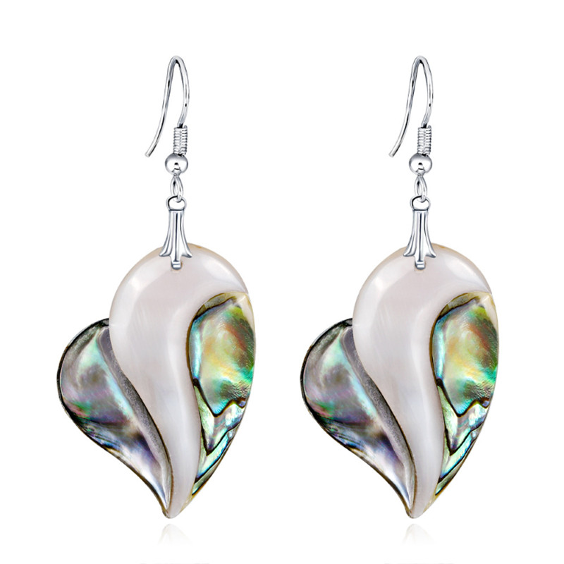 Paua Shell Heart Dangle Earrings for Women