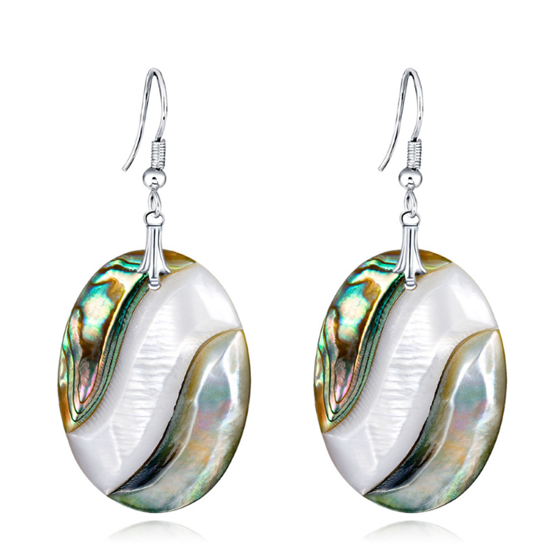 Natural Pearl Shell with Abalone Paua Oval Dangle Earrings for Women