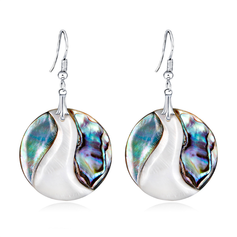 Round Paua and Pearl Shell Dangle Earrings