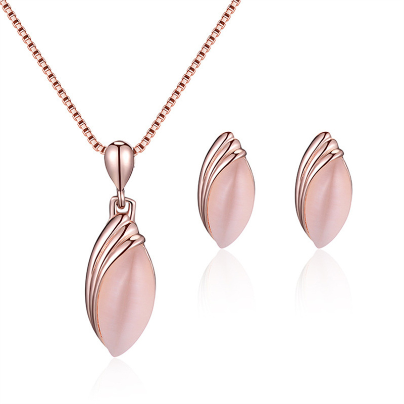 Opal Pendant Necklace Earrings Set for Women