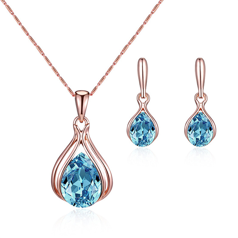 Women's Waterdrop Necklaces and Earrings Rose Gold Tone Jewelry Sets