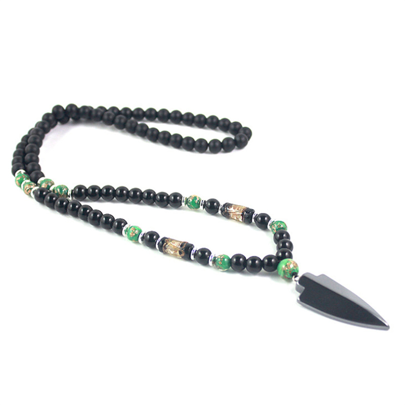 Men's Black Beads Chain Hematite Allow Pendant Necklace