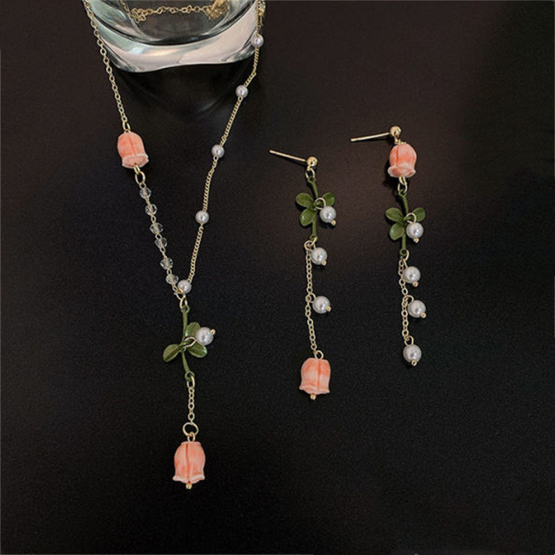Tulip Necklace Earrings Jewelry Set for Women