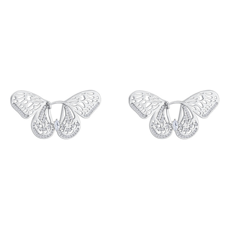 Silver Hollow Butterfly Stud Earrings