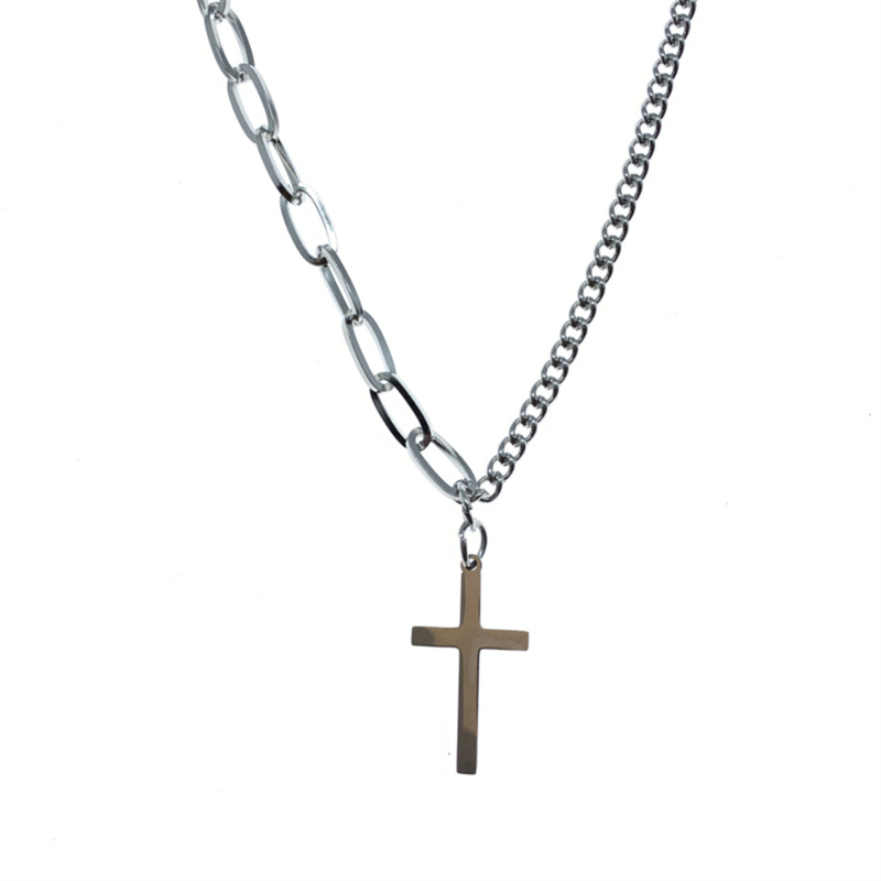 Asymmetric Chain Cross Necklace