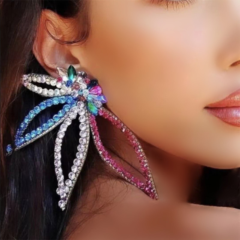 Large Rhinestone Butterfly Earrings for Women