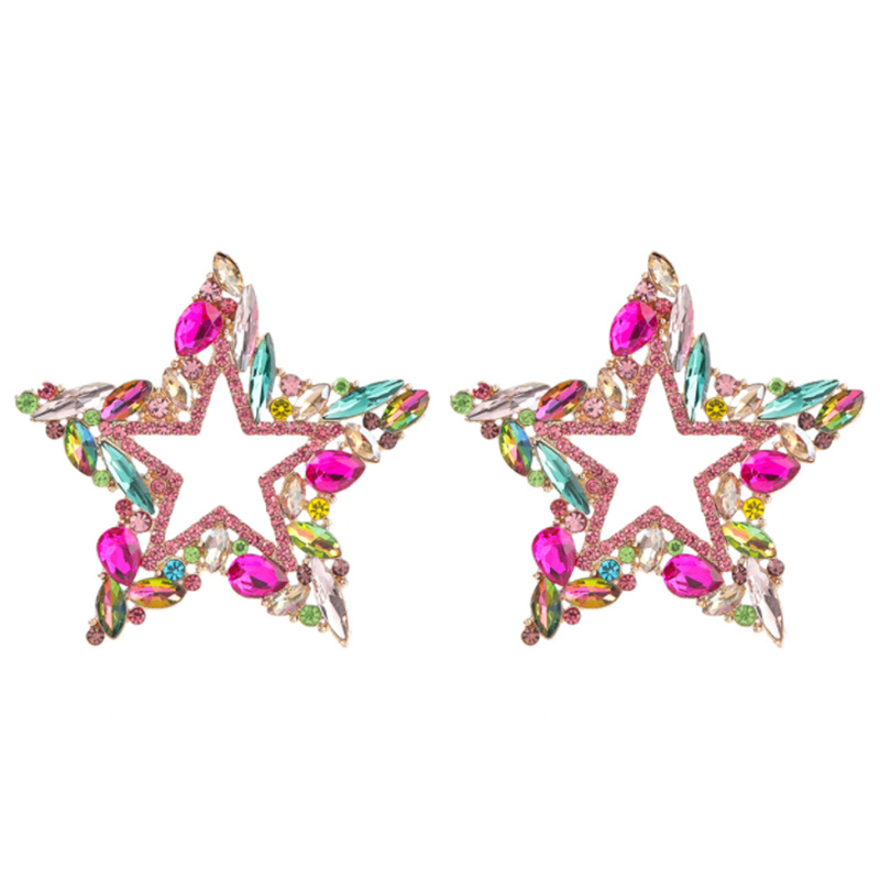 Colorful Rhinestone Star Earrings Studs for Women
