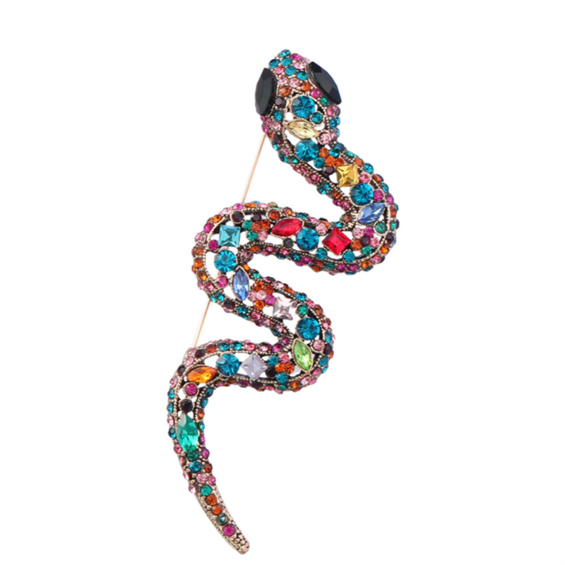 Women's Crystal Rhinestone Wedding Party Snake Brooch in Gold tone Animal Lapel Pin