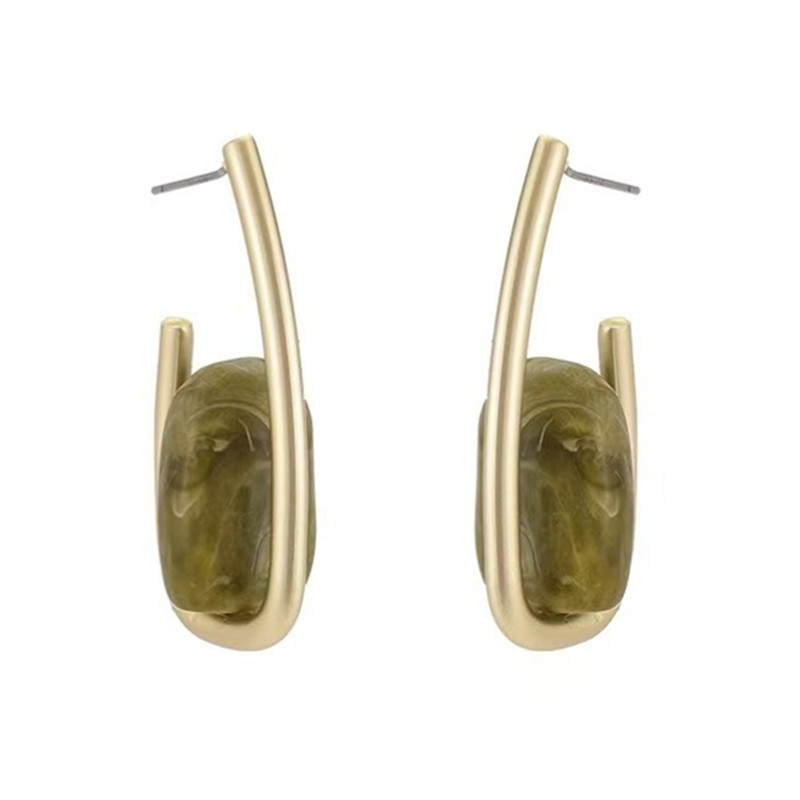 Gold Plated Alloy Pave Resin Stone Earrings
