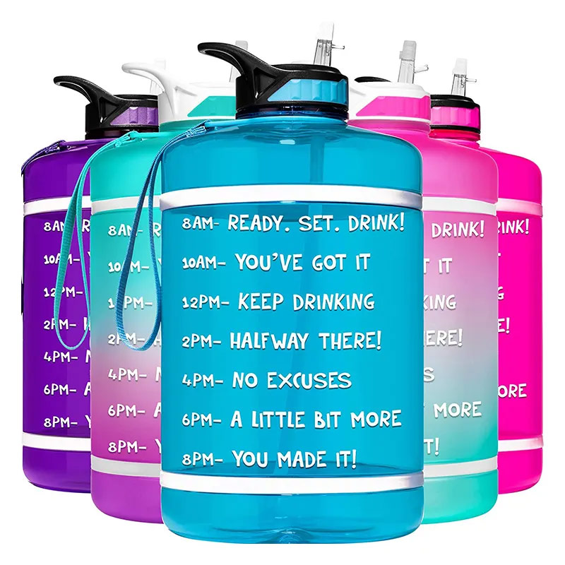 One gallon large capacity drinking portable durable plastic gym sports Time marker fitness bottle P03-0011 glam camp