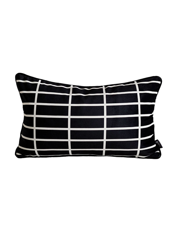 Poppy flower pillow black and white horizontal and vertical grid pillow