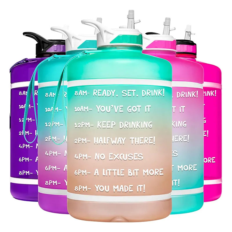 One gallon large capacity drinking portable durable plastic gym sports Time marker fitness bottle P03-0011 glam camp