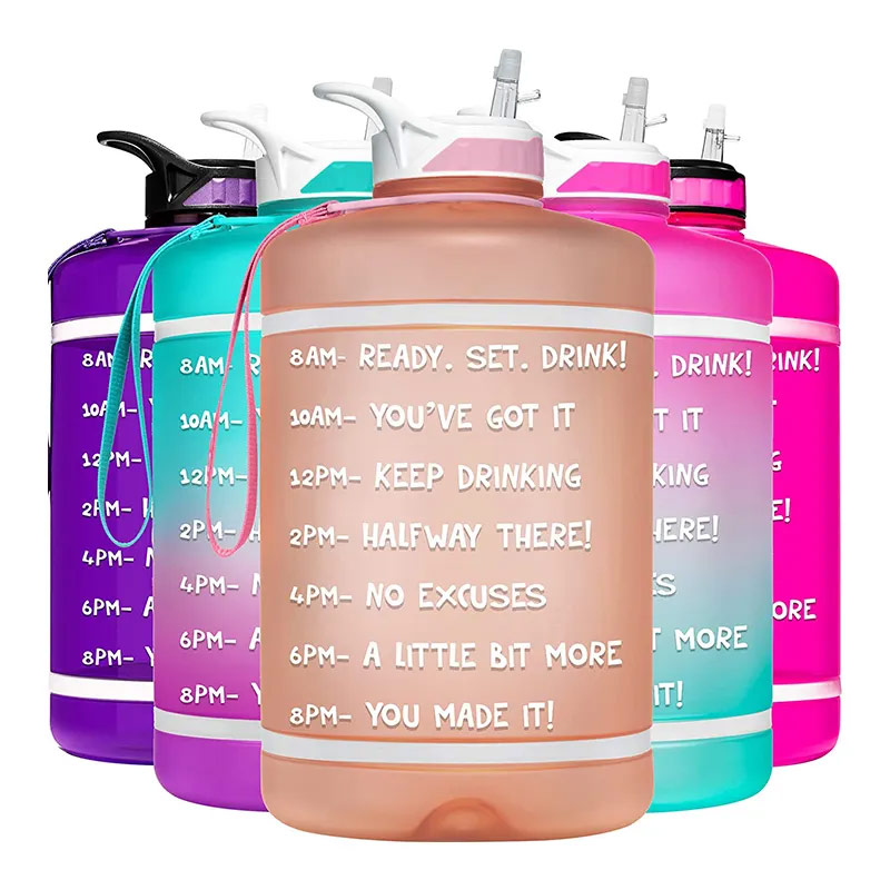 One gallon large capacity drinking portable durable plastic gym sports Time marker fitness bottle P03-0011 glam camp