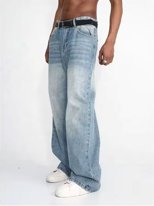 Washed Layered Straight Wide Leg Jeans