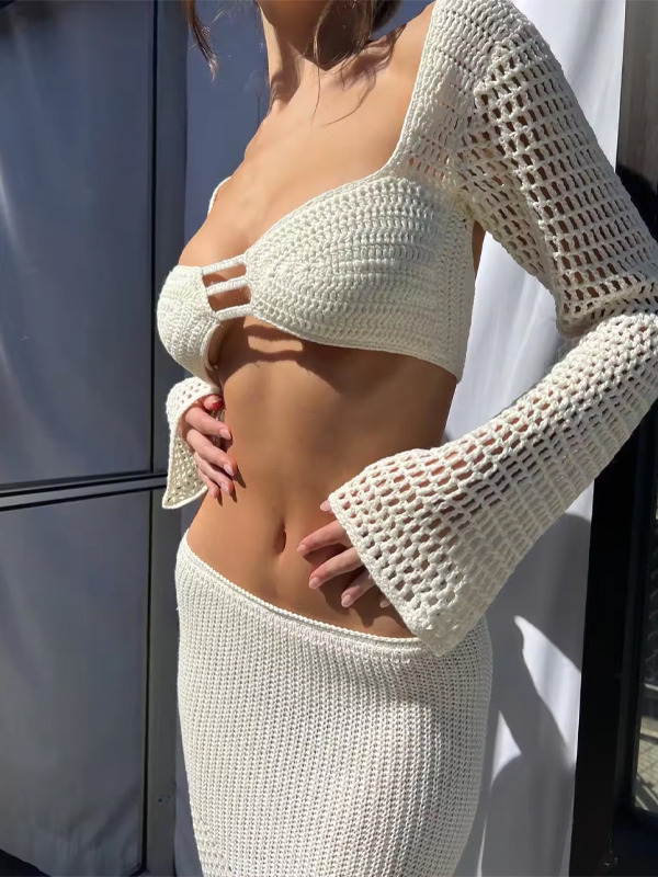 White Crochet Tunic Swimwear Cover-ups