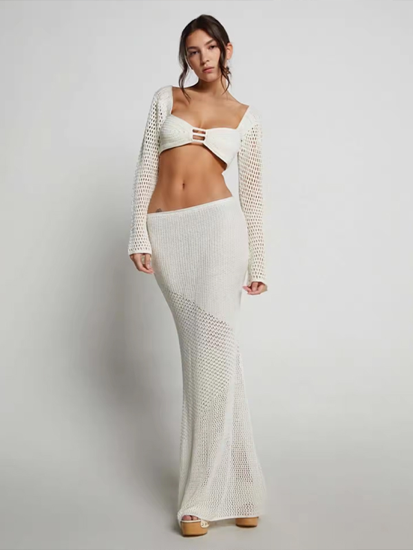 White Crochet Tunic Swimwear Cover-ups