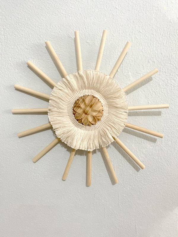 Hemp rope and straw creative wooden wall hanging decoration