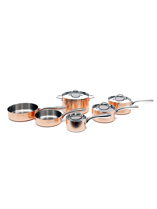 10 Piece hammered copper cookware set