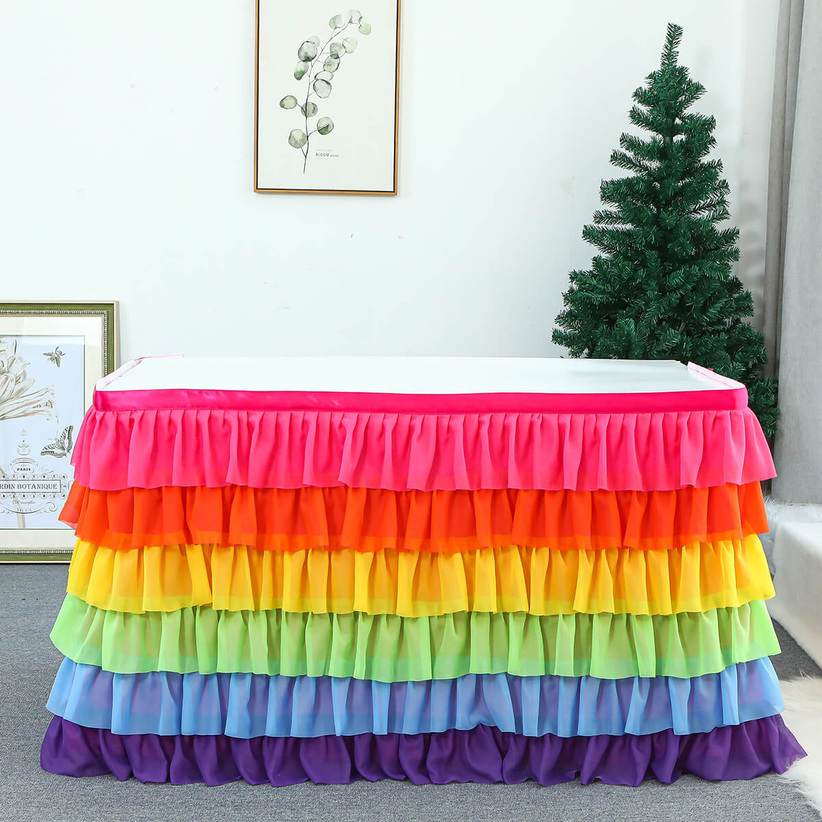 Rainbow Ruffled Table Skirt