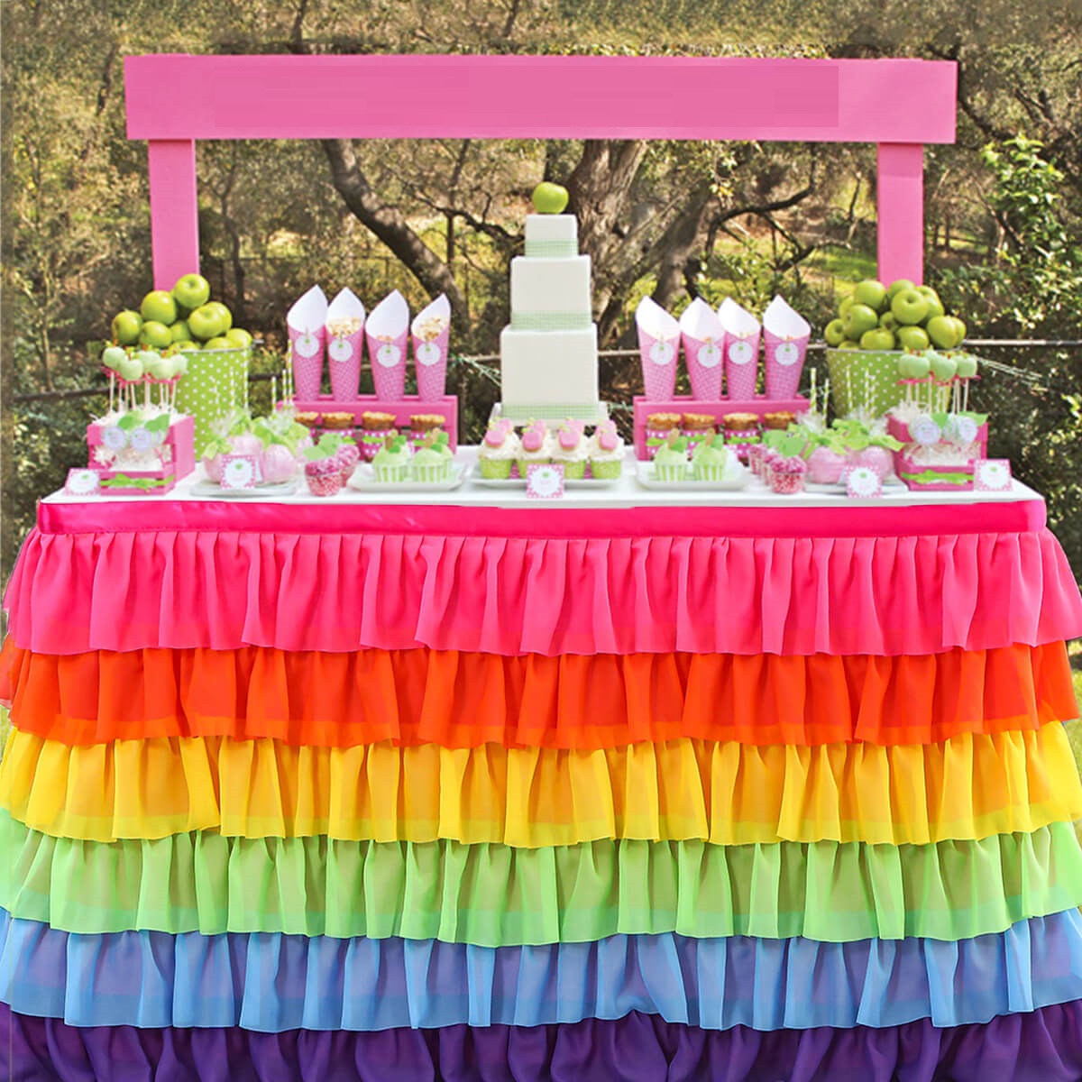 Rainbow Ruffled Table Skirt