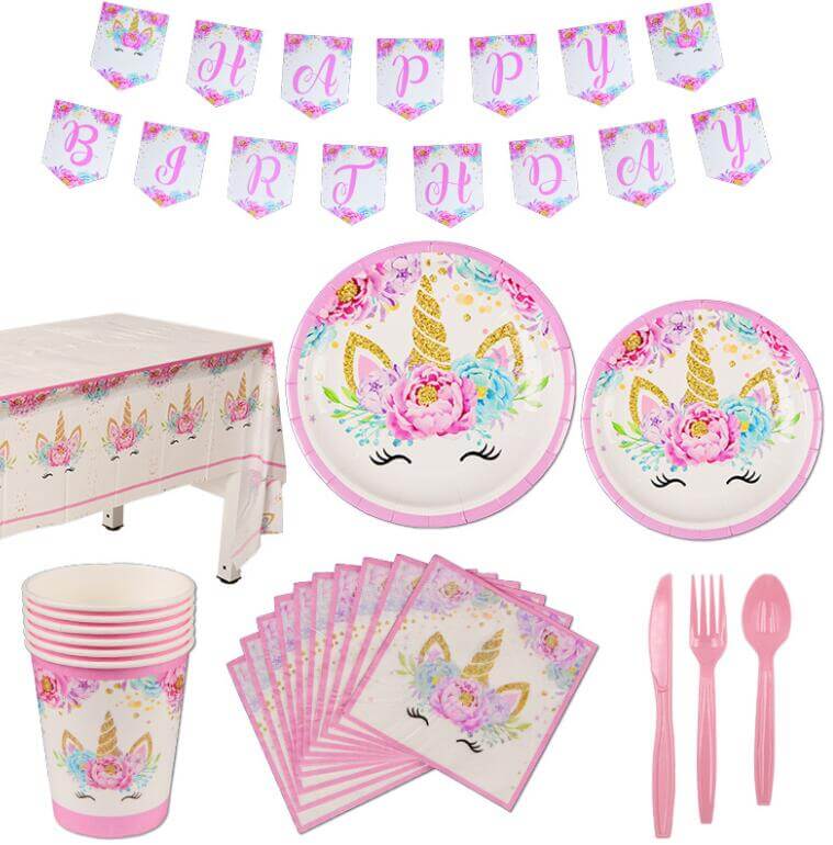 Pink Unicorn Paper Tableware