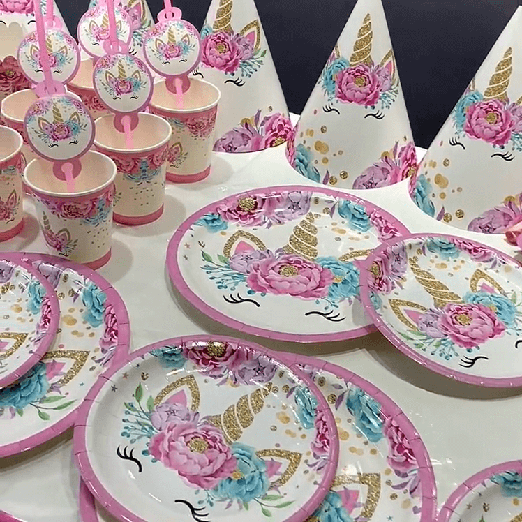 Pink Unicorn Paper Tableware