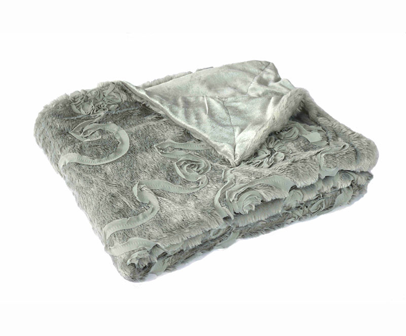 Luxury solid pv brush double blanket with flower 1010117