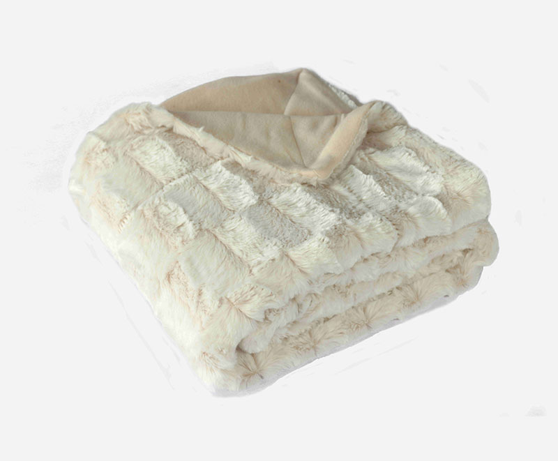 Beige check solid PV fur brushed blanket 1010121