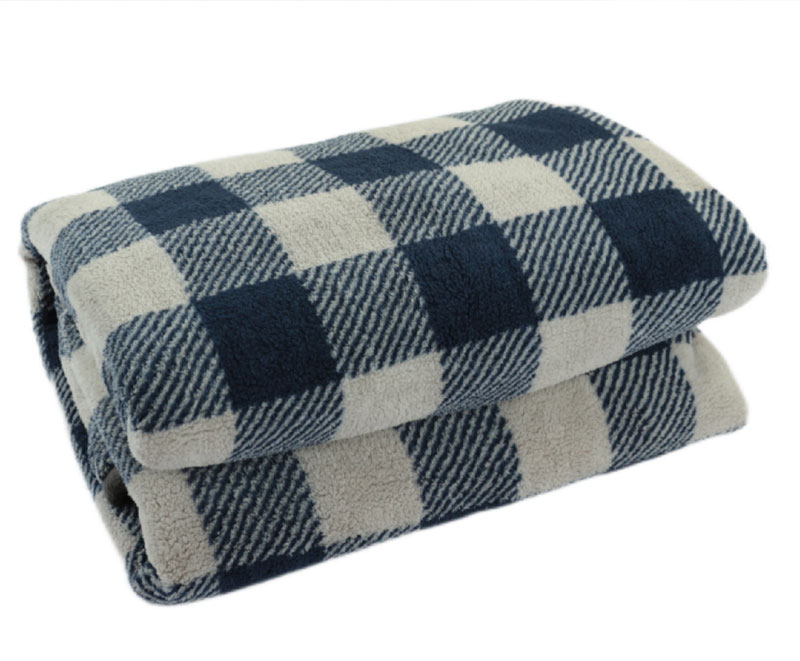 Thick blue and white check print lamb fleece blanket 1060221
