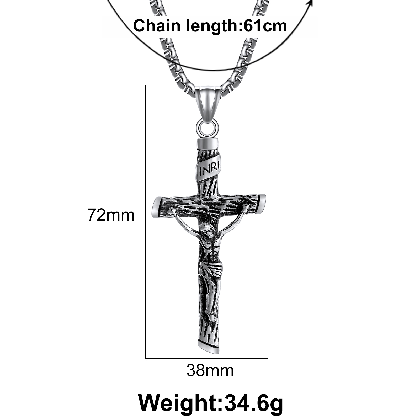 Stainless Steel Catholic Jesus Cross Necklace