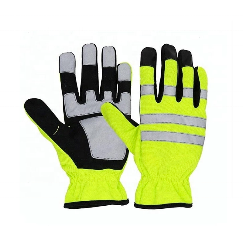 Striped High Visibility Traffic Glove Yellow green