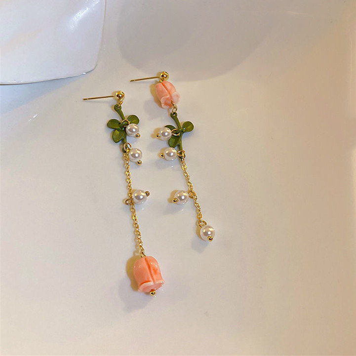 tulip flower dangle drop earrings