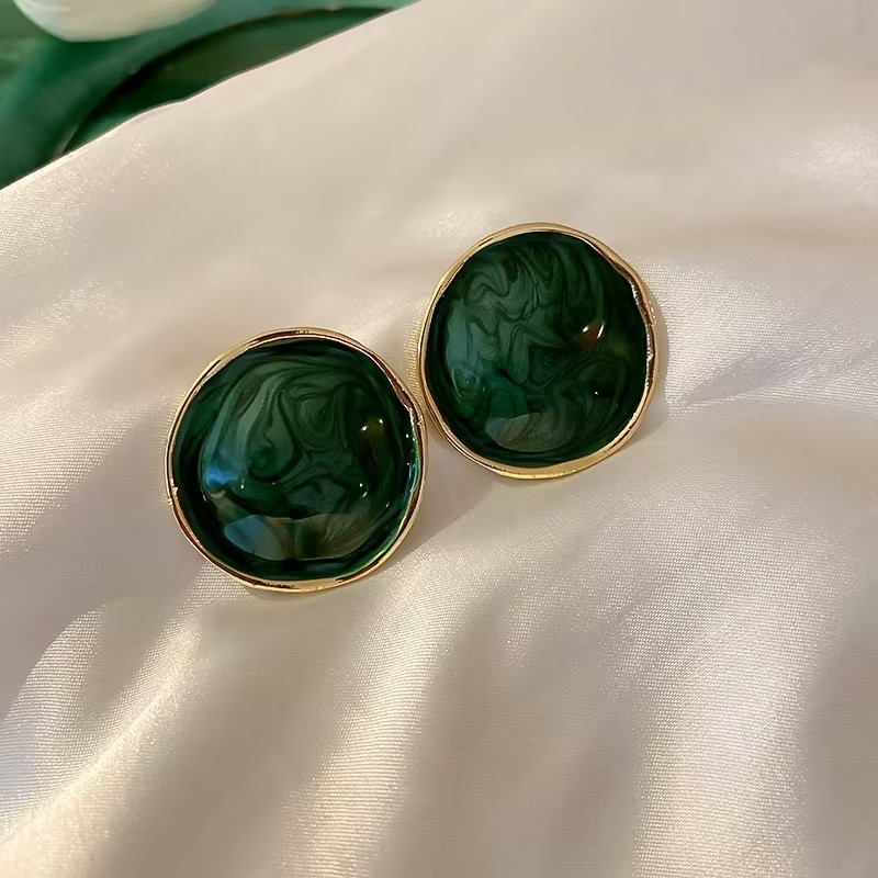 Green Round Circle Earrings studs