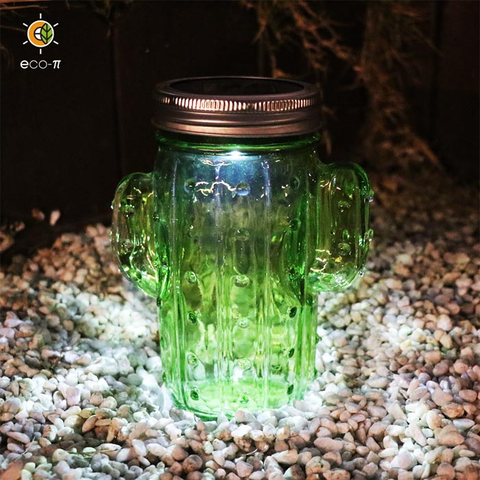 Outdoor solar cactus glass jar light