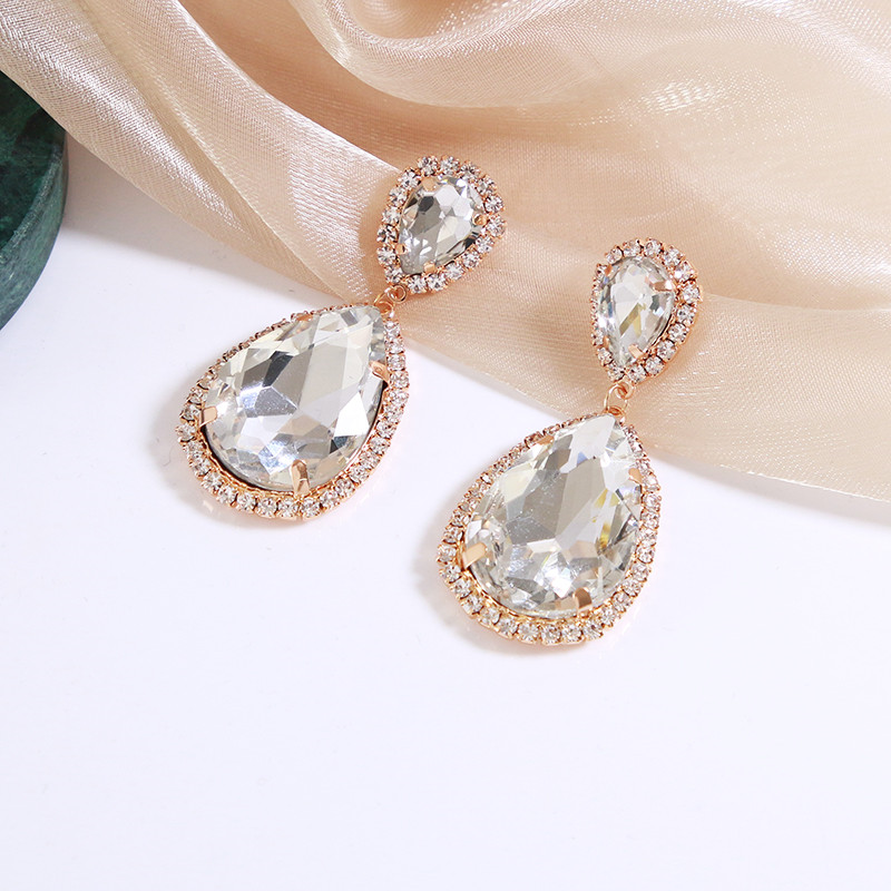 Drop-shaped glass earrings | Alloy earrings | European and American diamond earrings
