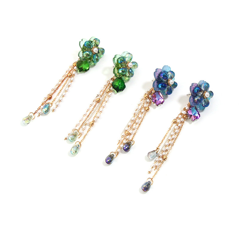 Pearl flower tassel earrings | flower tassel earrings | earrings