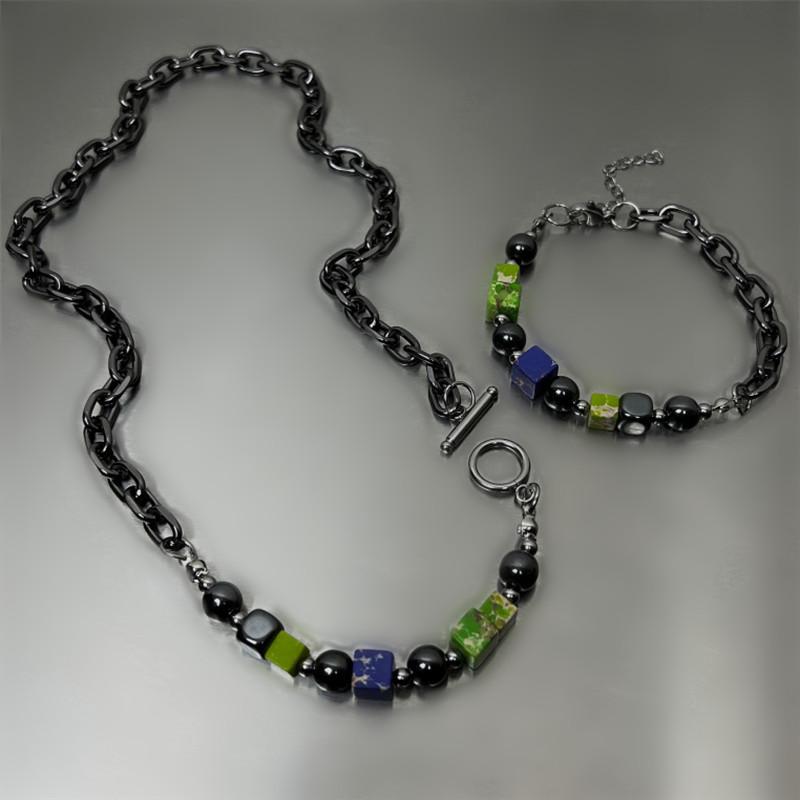 Black Titanium Steel Jewelry Sets of bracelet and necklace